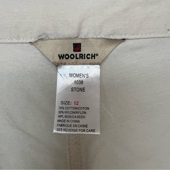Woolrich Pants Size 12 Light Beige Cargo Pocket Cropped Lightweight Casual - Picture 7 of 9